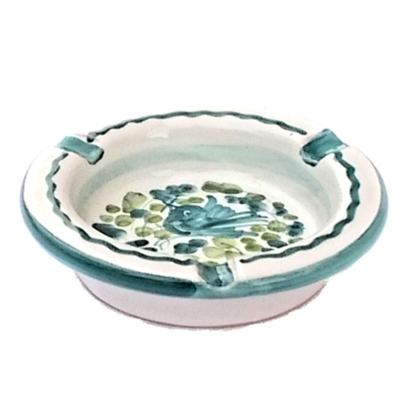 Posacenere rotondo ceramica maiolica Deruta arabesco verde Posacenere rotondo ceramica maiolica Deruta arabesco verde