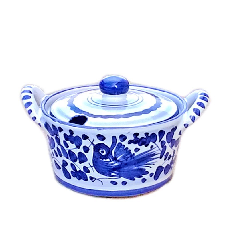 Formaggiera ceramica maiolica Deruta arabesco blu