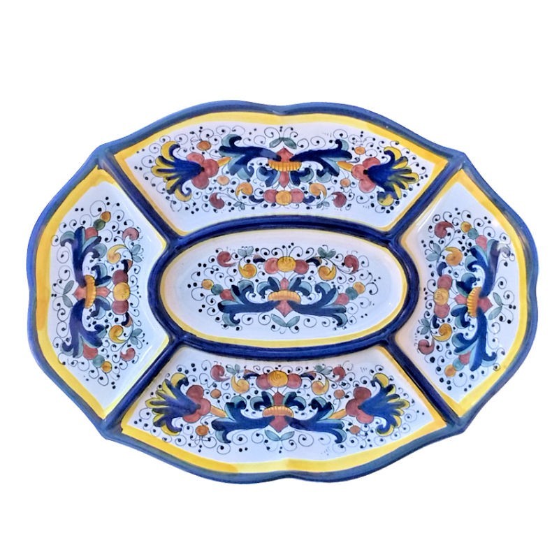 Oval appetizer tray 5 compartments majolica ceramic Deruta rich Deruta blue Oval appetizer tray 5 compartments majolica ceramic Deruta rich Deruta blue