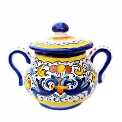 Zuccheriera con manici ceramica maiolica Deruta ricco Deruta blu