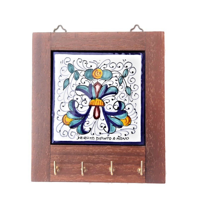Appendino ceramica legno maiolica Deruta ricco Deruta blu quadrato Appendino ceramica legno maiolica Deruta ricco Deruta blu quadrato