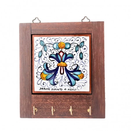 Hanger Deruta majolica ceramic wooden frame rich Deruta yellow square