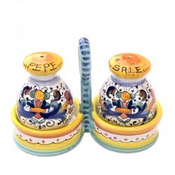Salt pepper set Deruta majolica ceramic hand painted rich Deruta yellow decoration