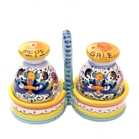 Salt pepper set Deruta majolica ceramic hand painted rich Deruta yellow decoration