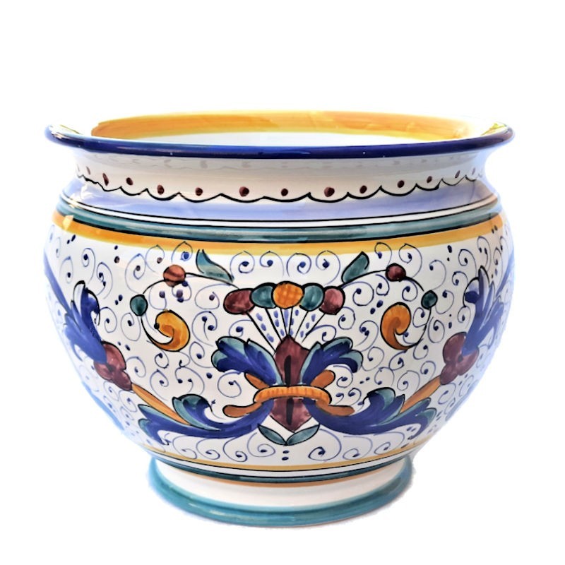 Porta vaso cachepot ceramica maiolica Deruta dipinto a mano decoro Ricco Deruta Blu