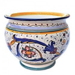 Porta vaso cachepot ceramica maiolica Deruta dipinto a mano decoro Ricco Deruta Blu