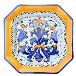 Piatto tavola ottagonale ceramica maiolica Deruta ricco Deruta blu
