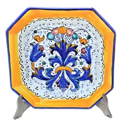 Piatto tavola ottagonale ceramica maiolica Deruta ricco Deruta blu
