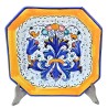 Piatto tavola ottagonale ceramica maiolica Deruta ricco Deruta blu