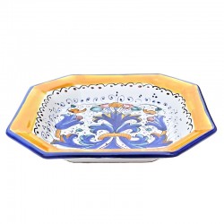 Piatto tavola ottagonale ceramica maiolica Deruta ricco Deruta blu