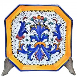 Piatto tavola ottagonale ceramica maiolica Deruta ricco Deruta blu