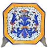 Piatto tavola ottagonale ceramica maiolica Deruta ricco Deruta blu