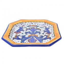 Piatto tavola ottagonale ceramica maiolica Deruta ricco Deruta blu