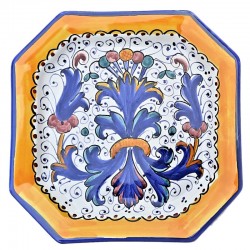 Piatto tavola ottagonale ceramica maiolica Deruta ricco Deruta blu
