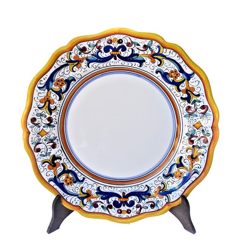 Piatto tavola smerlato ceramica maiolica Deruta ricco Deruta giallo Piatto tavola smerlato ceramica maiolica Deruta ricco Deruta giallo