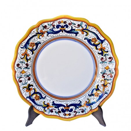 Piatto tavola smerlato ceramica maiolica Deruta ricco Deruta giallo