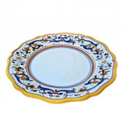 Piatto tavola smerlato ceramica maiolica Deruta ricco Deruta giallo