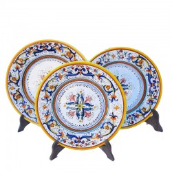 Servizio piatti tavola ceramica maiolica Deruta ricco Deruta giallo centrino