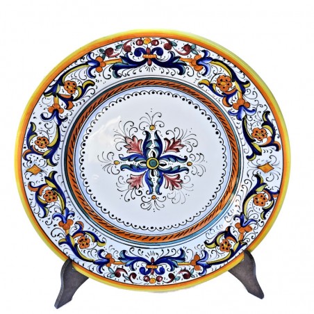 Table plate majolica ceramic Deruta rich Deruta yellow floral doily