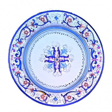 Table plate majolica ceramic Deruta rich Deruta blue floral doily