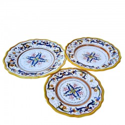 Scalloped table Set 3 PCS ceramic majolica deruta rich Deruta yellow floral doily