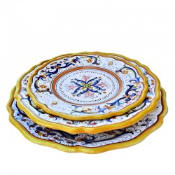 Scalloped table Set 3 PCS ceramic majolica deruta rich Deruta yellow floral doily