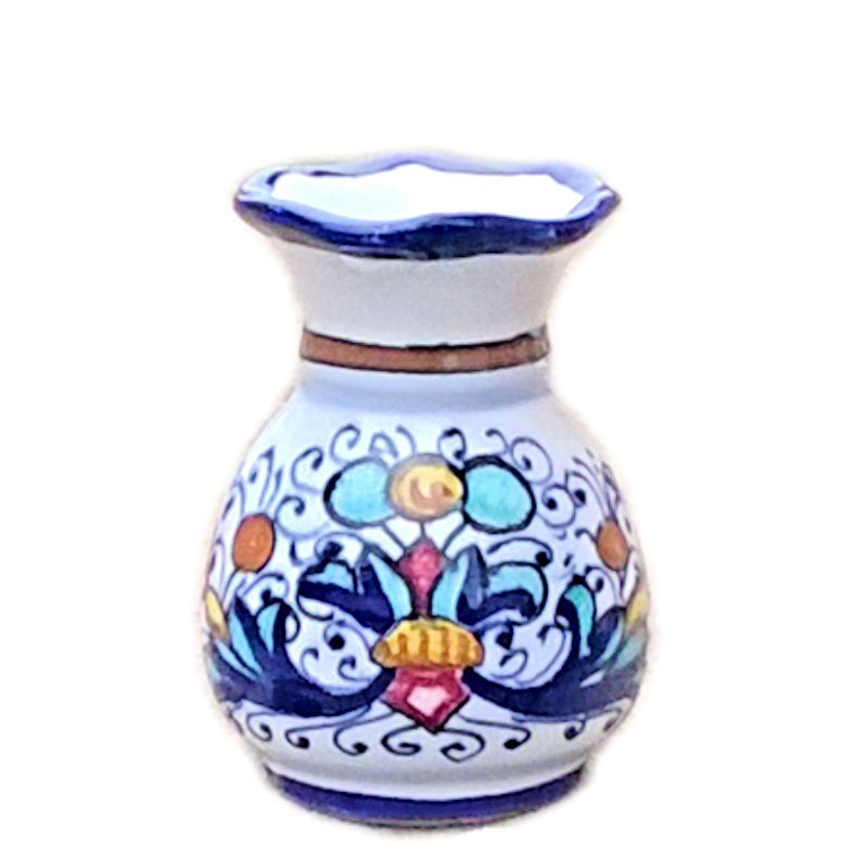 Vaso portafiori ceramica maiolica Deruta dipinto a mano decoro ricco Deruta blu Vaso portafiori ceramica maiolica Deruta dipinto a mano decoro ricco Deruta blu