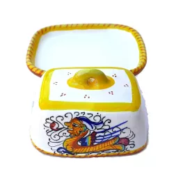 Butter dish 12cm majolica ceramic Deruta raphaelesque