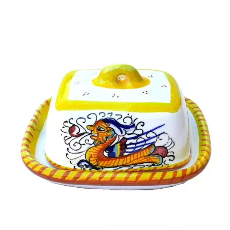 Butter dish 12cm majolica ceramic Deruta raphaelesque