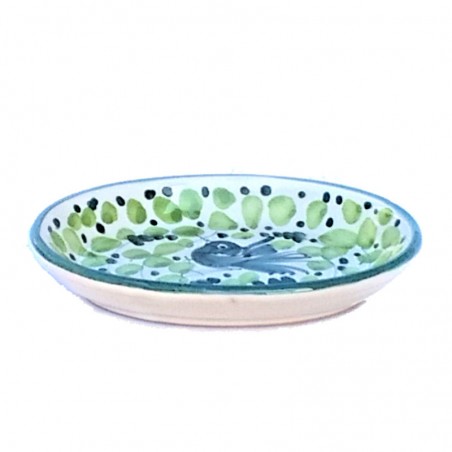 Portasapone ovale ceramica maiolica Deruta arabesco verde