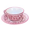Tazza te con piatto ceramica maiolica Deruta arabesco rosso