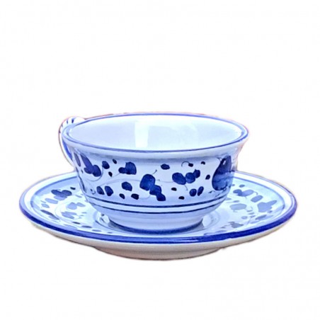 Tea cup with saucer majolica ceramic Deruta blue arabesque