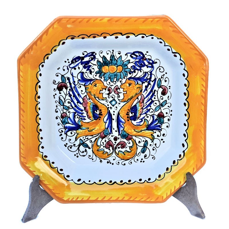 Piatto tavola ottagonale ceramica maiolica Deruta raffaellesco Piatto tavola ottagonale ceramica maiolica Deruta raffaellesco