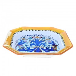 Octagonal table plate majolica ceramic Deruta rich Deruta yellow