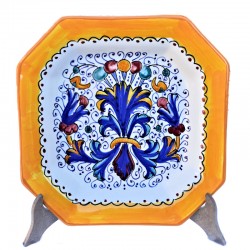 Octagonal table plate majolica ceramic Deruta rich Deruta yellow