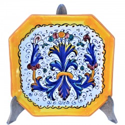 Octagonal table plate majolica ceramic Deruta rich Deruta yellow