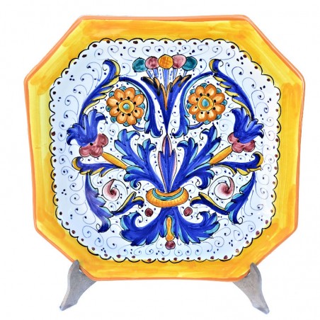 Octagonal table plate majolica ceramic Deruta rich Deruta yellow
