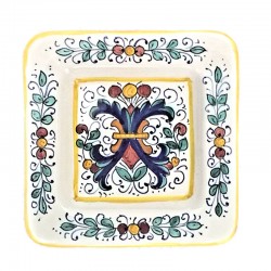 Square wall plate majolica ceramic Deruta rich Deruta yellow