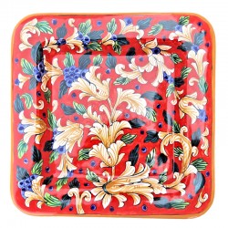 Square wall plate majolica ceramic Deruta artistic red