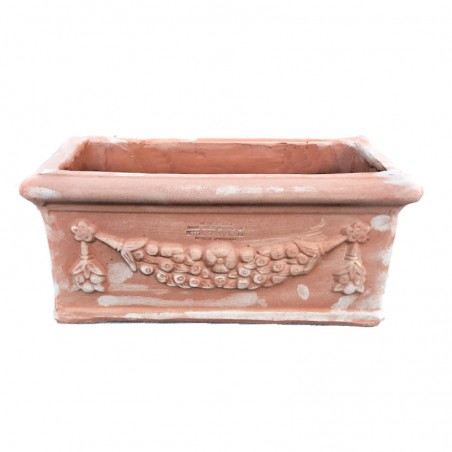 Small rectangular terracotta box with festoon handmade