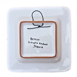 Square wall plate majolica ceramic Deruta rich Deruta blue