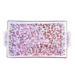 Rectangular tray majolica ceramic Deruta red arabesque