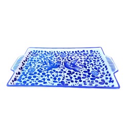 Rectangular tray majolica ceramic Deruta blue arabesque