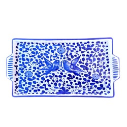 Rectangular tray majolica ceramic Deruta blue arabesque