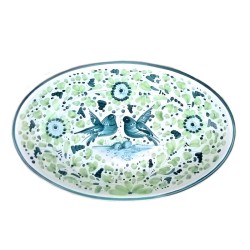 Oval serving plate majolica ceramic Deruta green arabesque