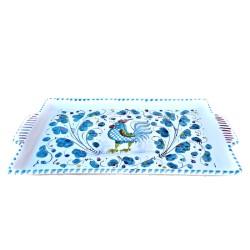 Rectangular tray majolica ceramic Deruta green rooster Orvietano