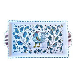 Vassoio rettangolare ceramica maiolica Deruta gallo verde Orvietano