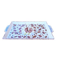 Rectangular tray majolica ceramic Deruta red rooster Orvietano