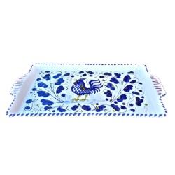 Rectangular tray majolica ceramic Deruta blue rooster Orvietano