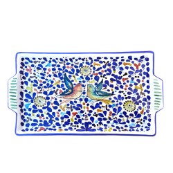 Vassoio rettangolare ceramica maiolica Deruta arabesco colorato